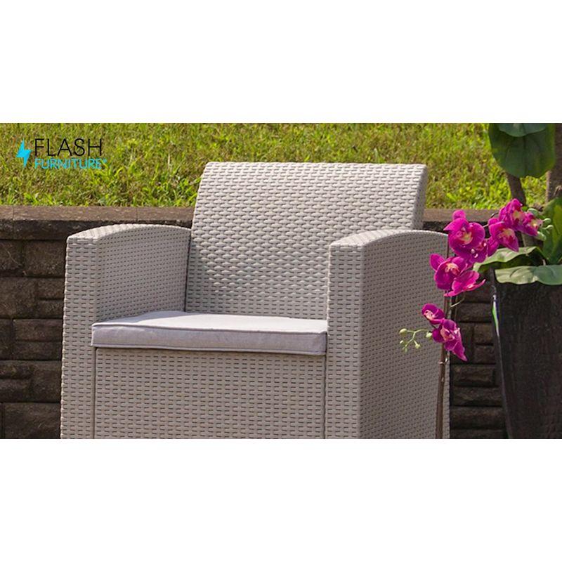 Light Gray Faux Rattan Armchair with Cushions