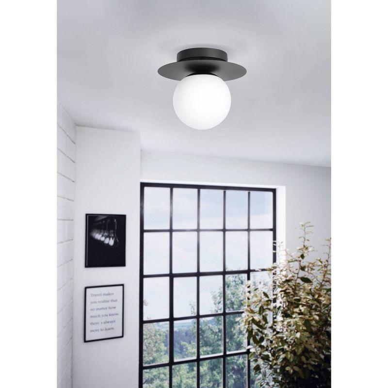 1-Light Arenales Ceiling Light Structured Black Finish with White Opal Glass Shade - EGLO