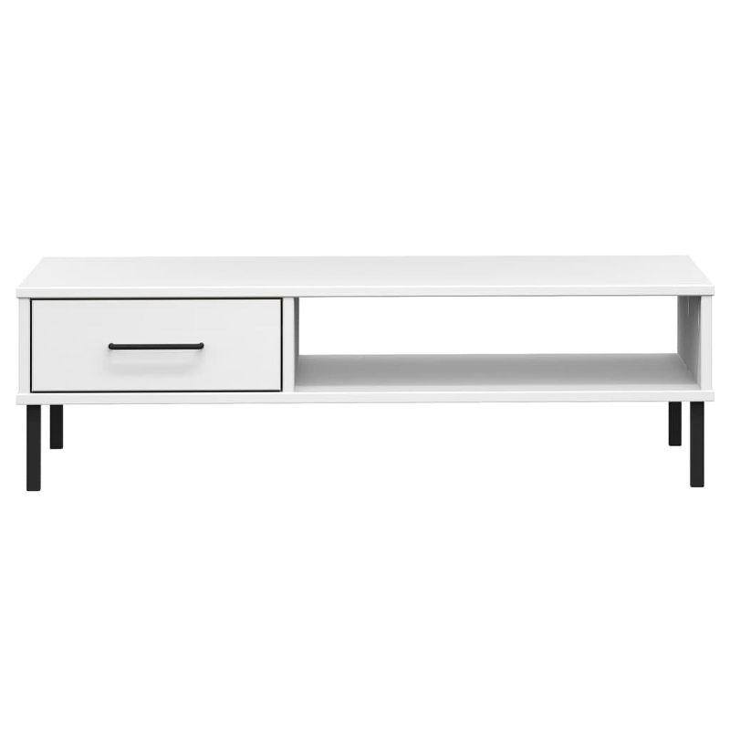 vidaXL Industrial Style Coffee Table with Metal Legs and Drawer - Solid Pine Wood Construction in White Finish,