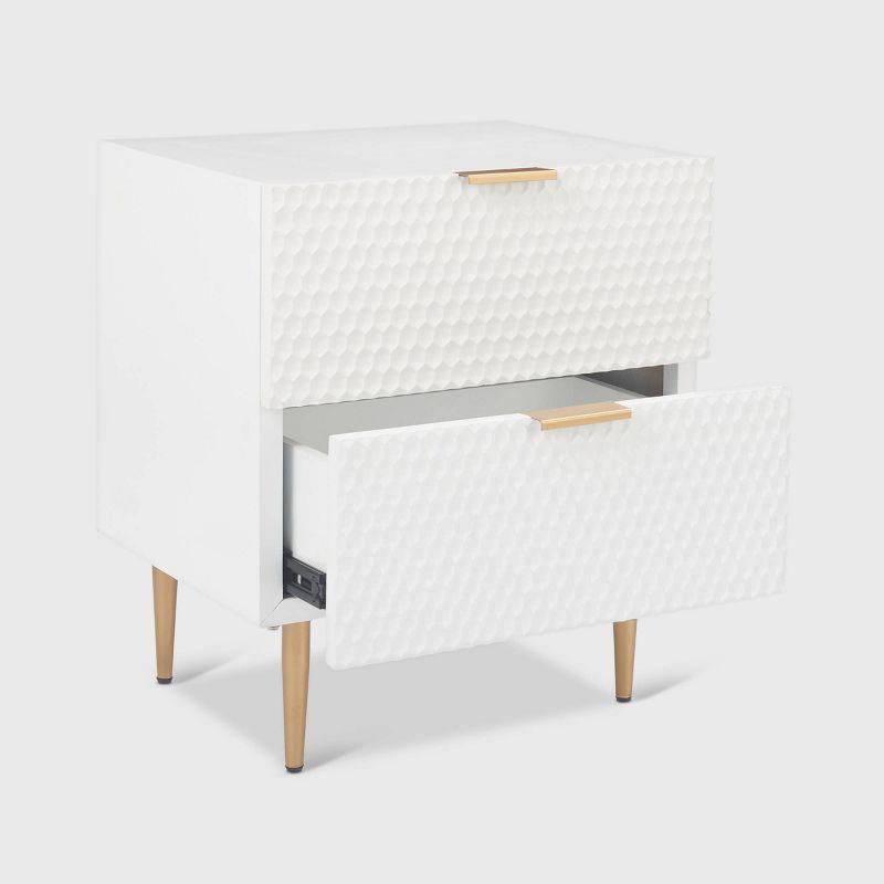 Adore Decor Jolie Modern Living Room Side Table, 2 Drawer Storage with Gold Metal Accents, White