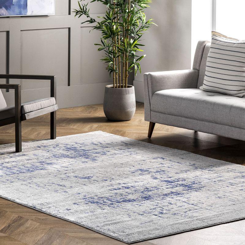 Gray and Blue Abstract 8' x 10' Synthetic Area Rug