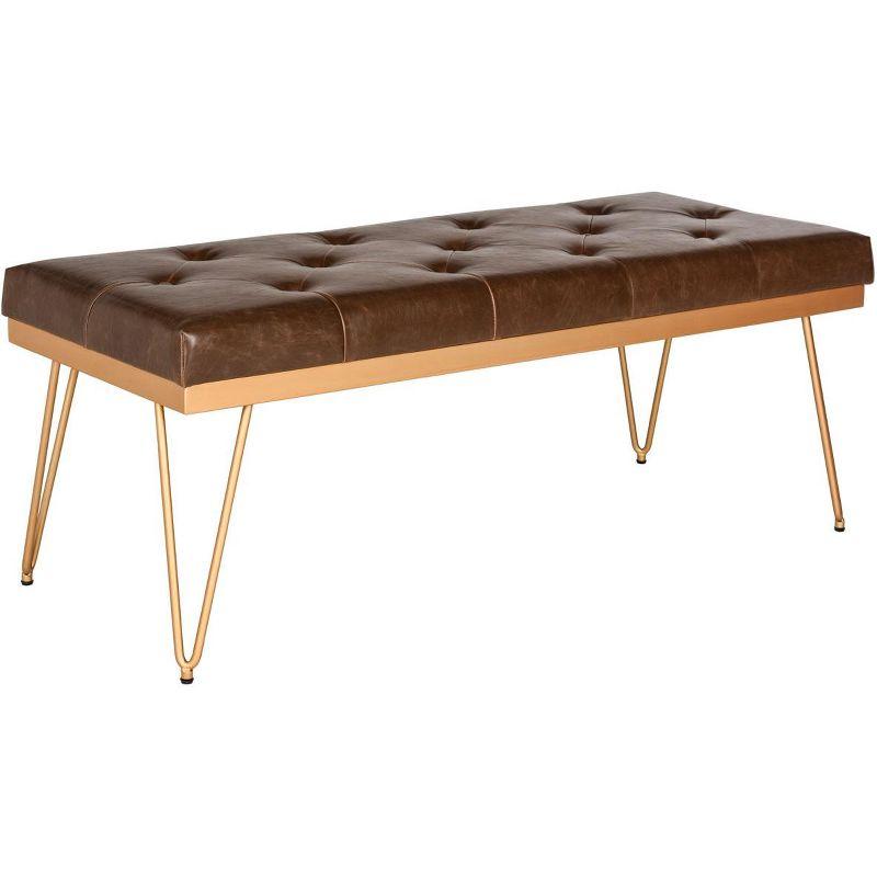 Transitional Brown and Gold PU Leather Bench with Hairpin Legs