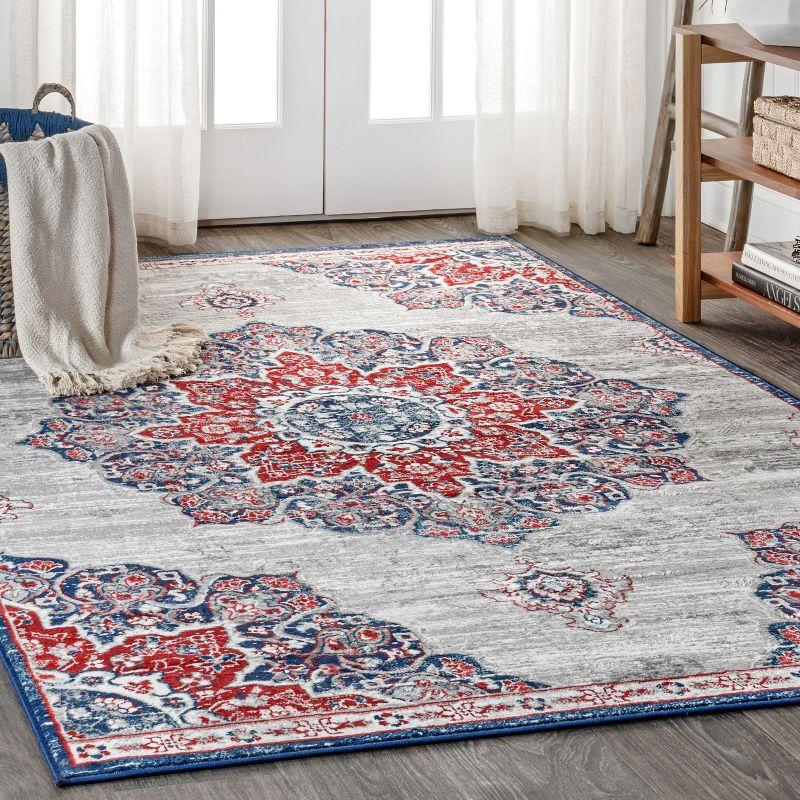 4'x6' Modern Persian Vintage Moroccan Medallion Area Rug, Navy/Red - JONATHAN Y
