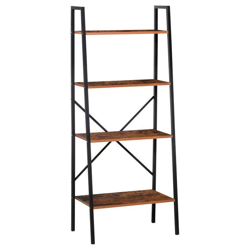 Modern 4-Tier Black Ladder Shelf for Books and Decor