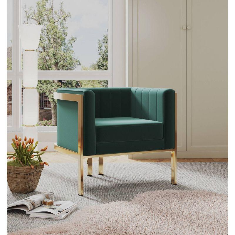 Paramount Forest Green Velvet Accent Armchair with Polished Brass Frame