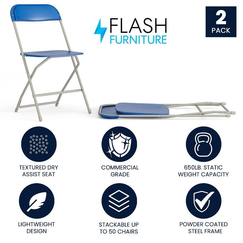 Flash Furniture Hercules Series Plastic Folding Chair - 2 Pack 650LB Weight Capacity