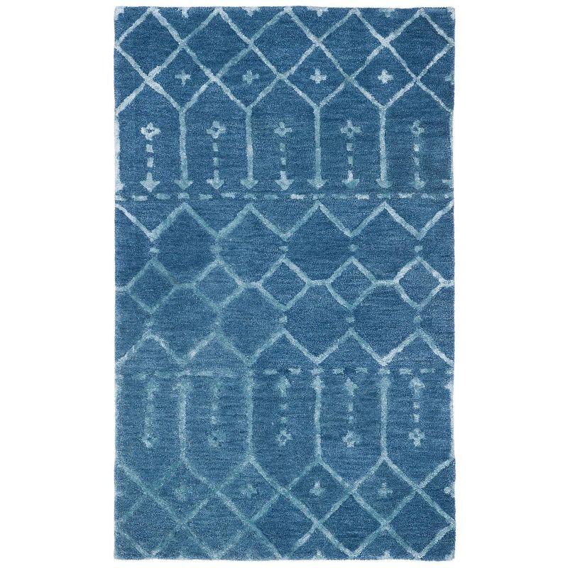 Handmade Blue Wool Tufted Area Rug, 4' x 6'