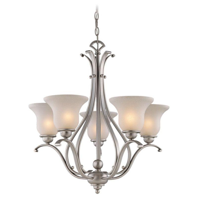 Monrovia Brushed Nickel 5-Light Chandelier with White Frosted Seeded Glass