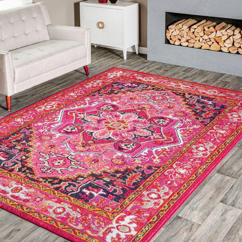 4'x6' Vintage Mackenzie Area Rug Pink - nuLOOM: Medallion Pattern, Low Pile, Indoor, Machine Made, Jute Backing