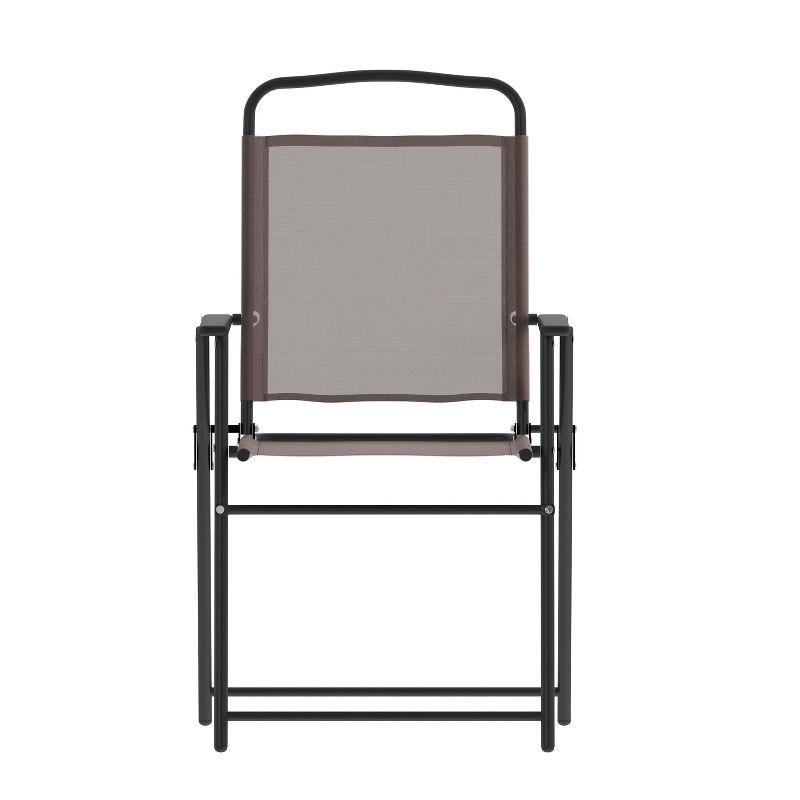 Flash Furniture Set of 2 Mystic Folding Patio Sling Chairs, Outdoor Textilene Lawn Chairs with Armrests in Brown