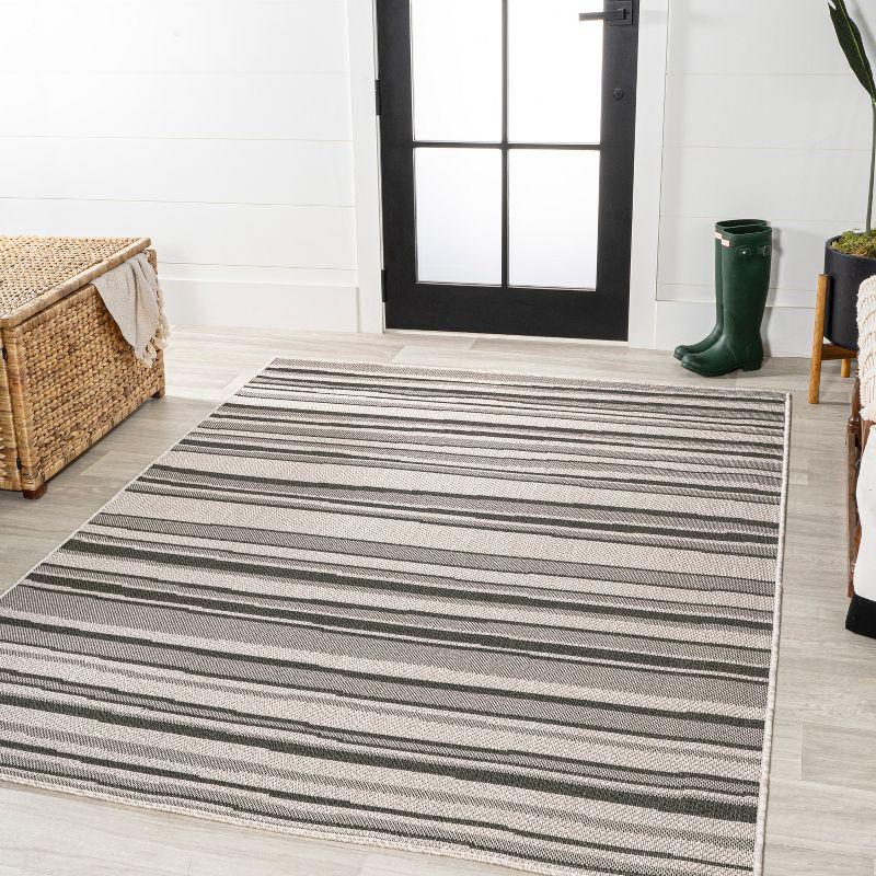 5' x 8' Castara Wavy Stripe Modern Indoor/Outdoor Area Rug, Cream/Dark Gray - JONATHAN Y