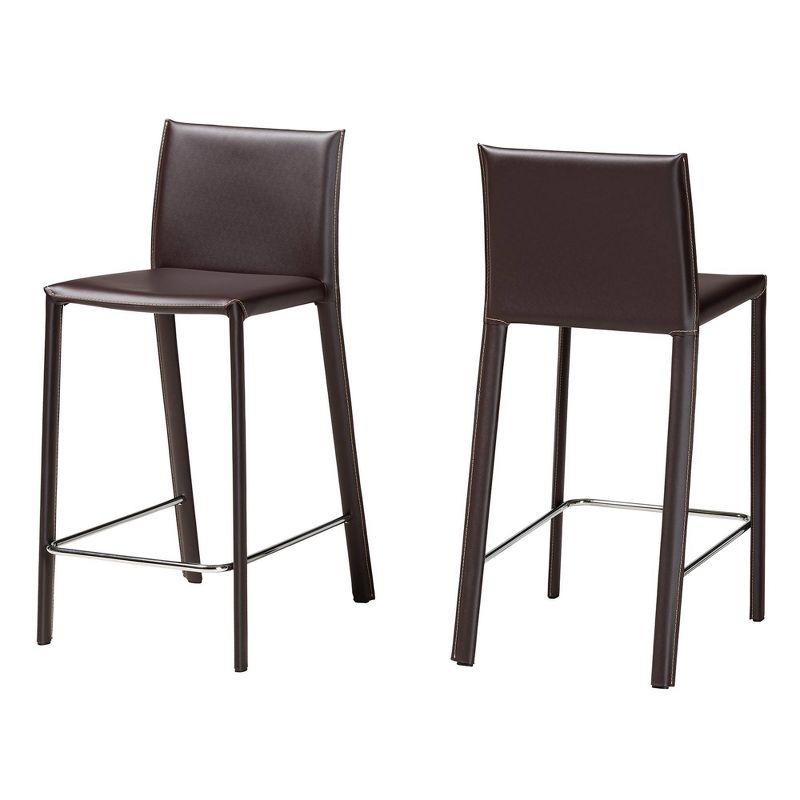 Rustic Brown Leather & Metal 42" Counter-Height Stool Set