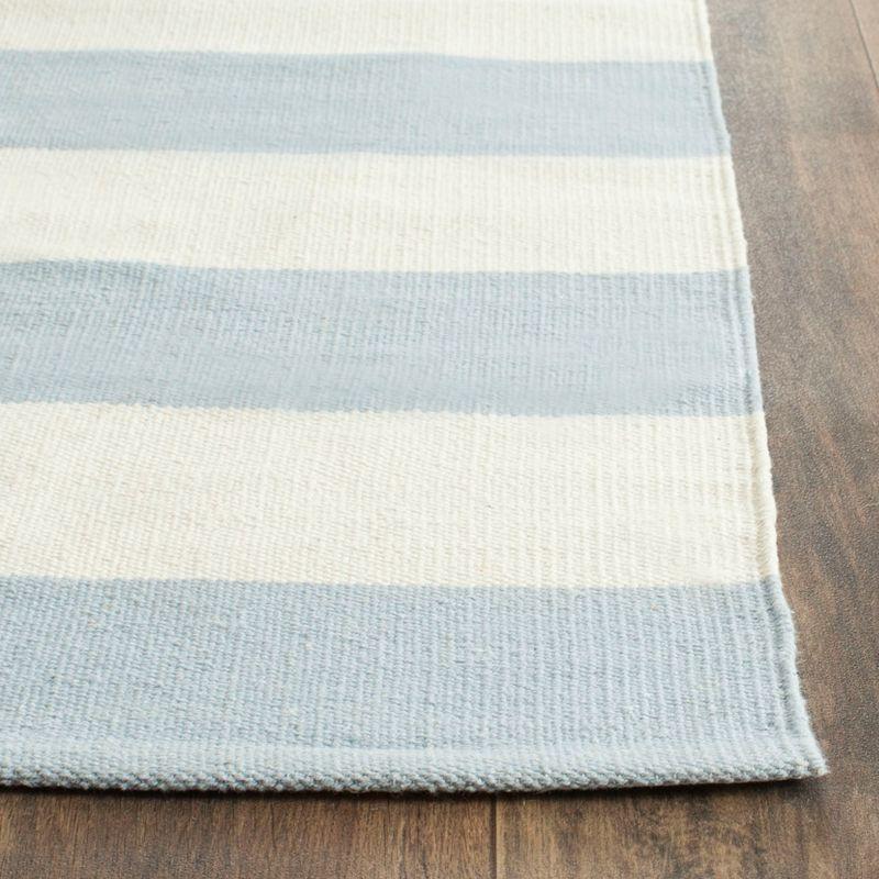 Sky Blue and Ivory Cotton Handwoven Runner Rug