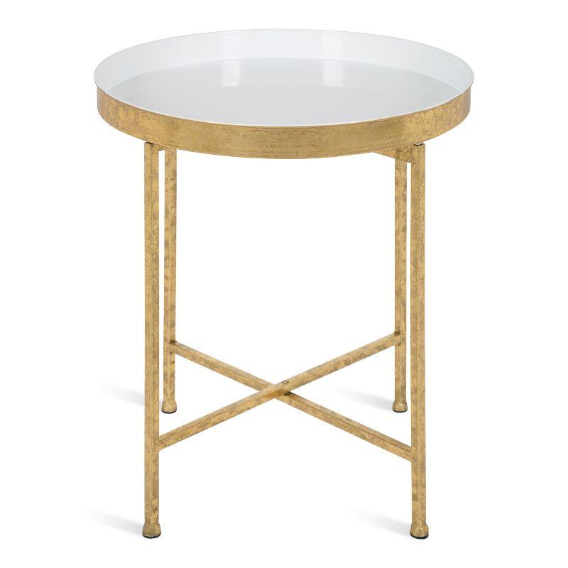 Celia Round White and Gold Metal Mirrored Side Table, 21"