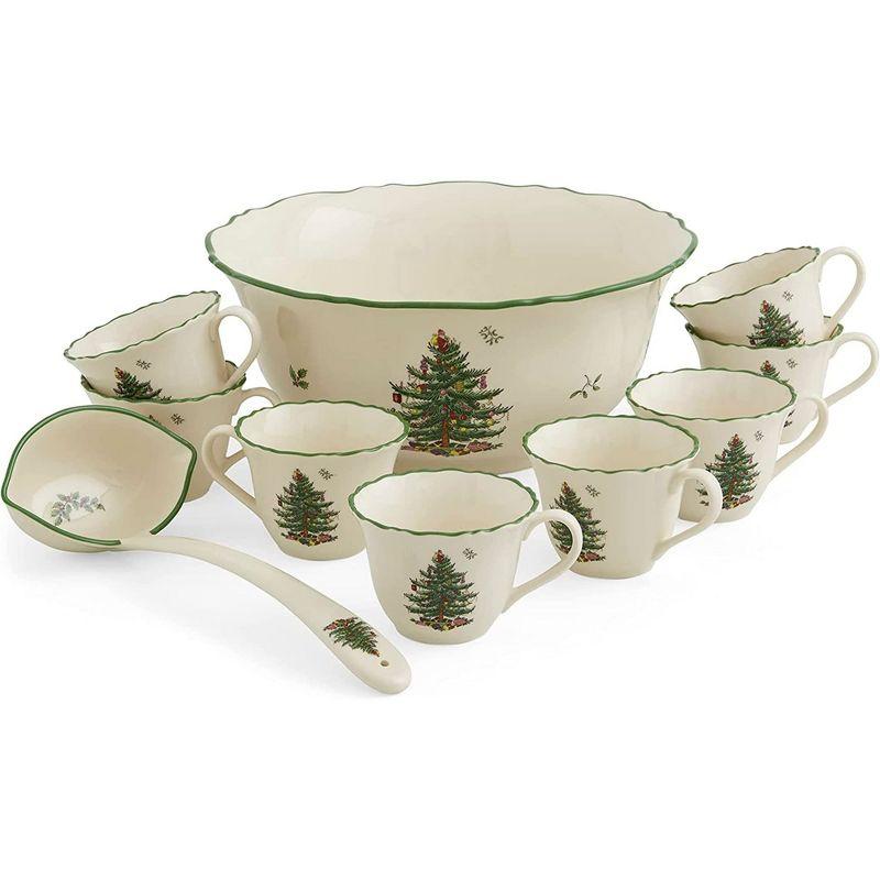 Spode Christmas Tree 10 Pc Punch Bowl W/Cups&Ladle