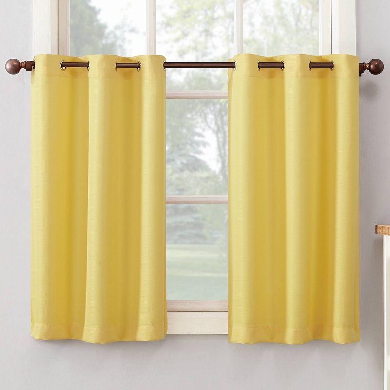 Yellow Sheer Polyester Grommet Kitchen Curtain Tier Pair