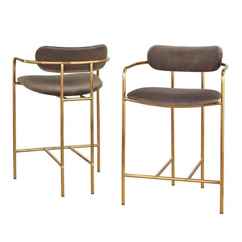 24" Set of 2 Retro Velvet Counter Height Barstools - Buylateral