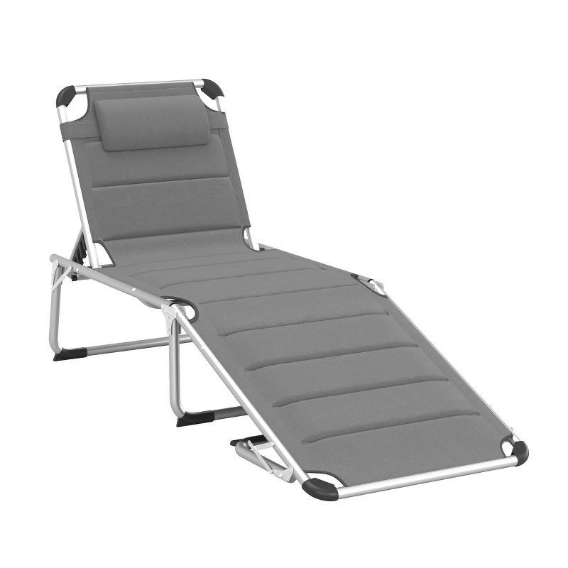 Gray Aluminum Armless Foldable Outdoor Chaise Lounge Chair