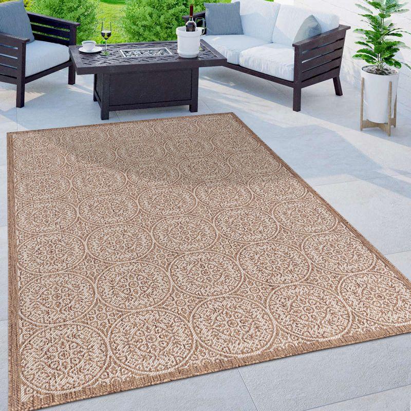 World Rug Gallery Transitional Floral Circles Textured Flat Weave Indoor/Outdoor Area Rug - BROWN 7'10"X10'