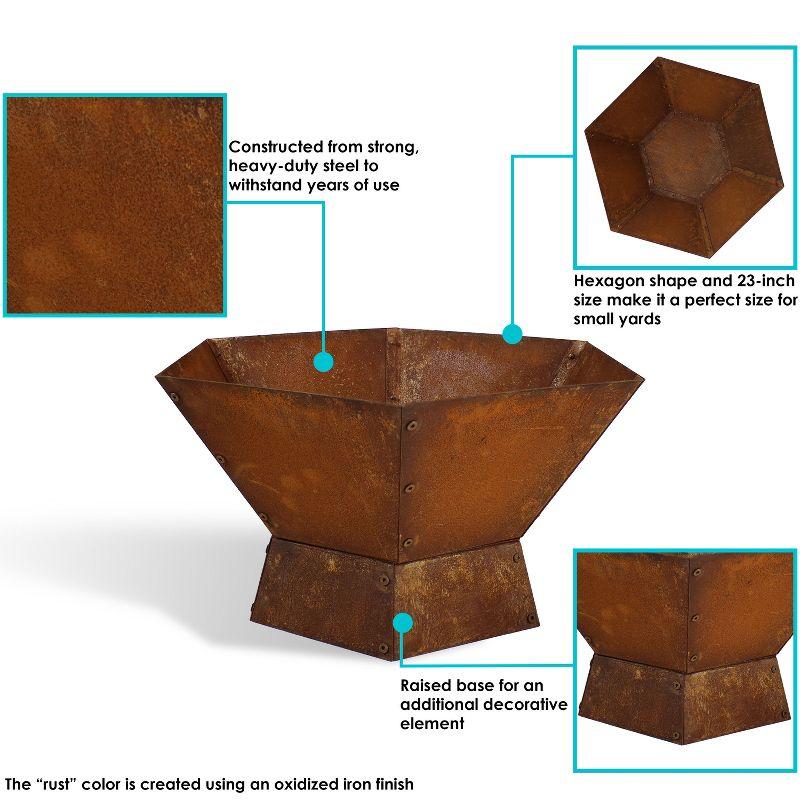 Sunnydaze Outdoor Camping or Backyard Hexagon Rustic Affinity Fire Pit Bowl on Pedestal Stand - 23" - Oxidized Rust