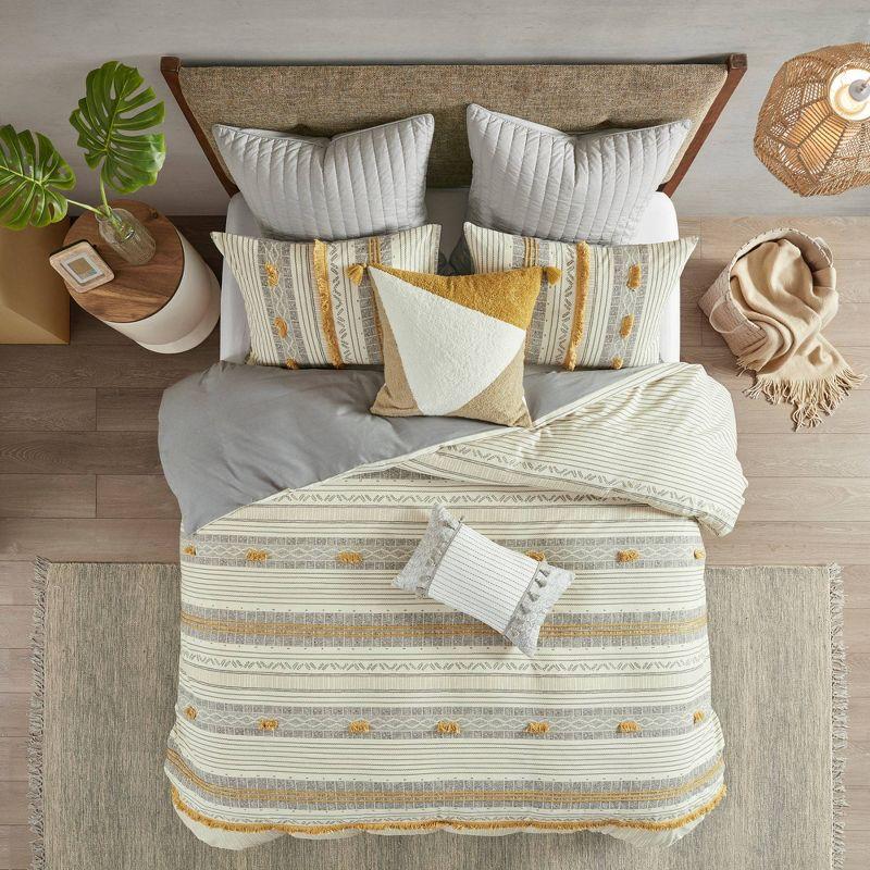 Gray and Yellow Cotton Full/Queen Duvet Cover Set