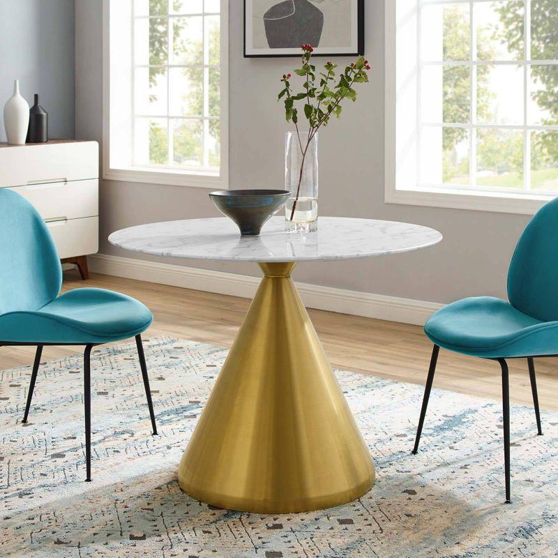 Tupelo 40" Round White Marble and Gold Metal Dining Table