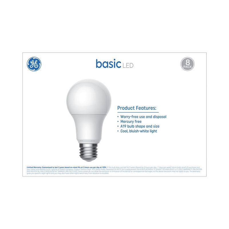 GE 8pk 60W Basic A19 LED Light Bulbs Daylight: 9.5W 5000K E26 Base, 760 Lumens, Damp Location Suitable, 9.1 Year Life