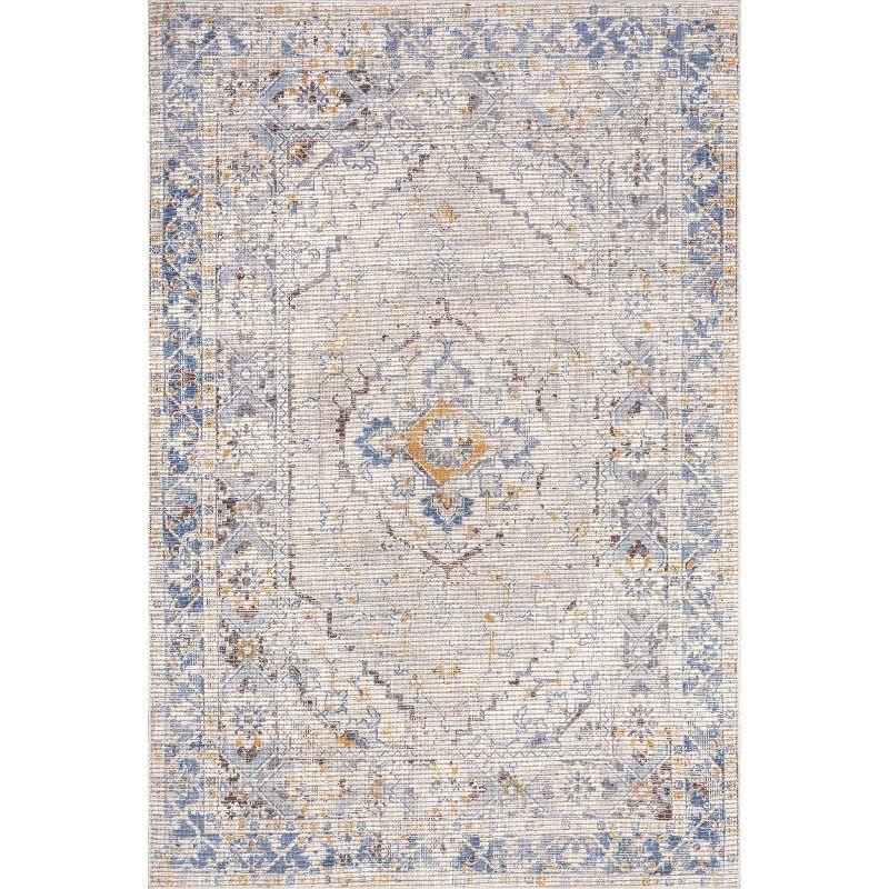Nuloom Vintage Medallion Pet Friendly Machine Washable Area Rug, 5' 3" x 8', Light Grey