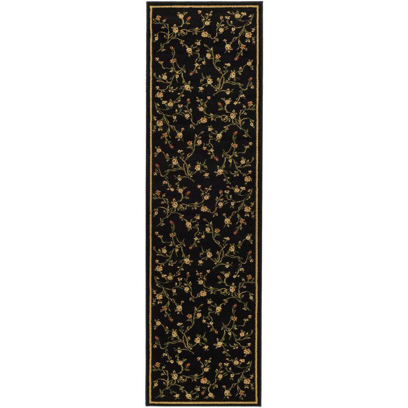 Elegant Floral Vine 2'3" x 8' Runner Rug in Black and Multicolor