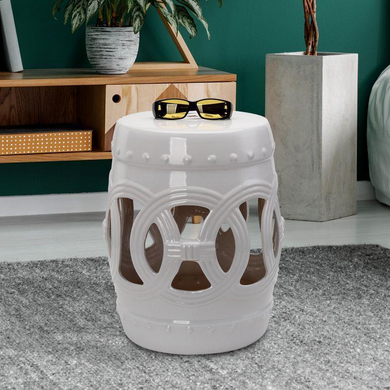 Outsunny 14" x 17" Ceramic Side Table Garden Stool with Knotted Ring Design & Glazed Strong Materials