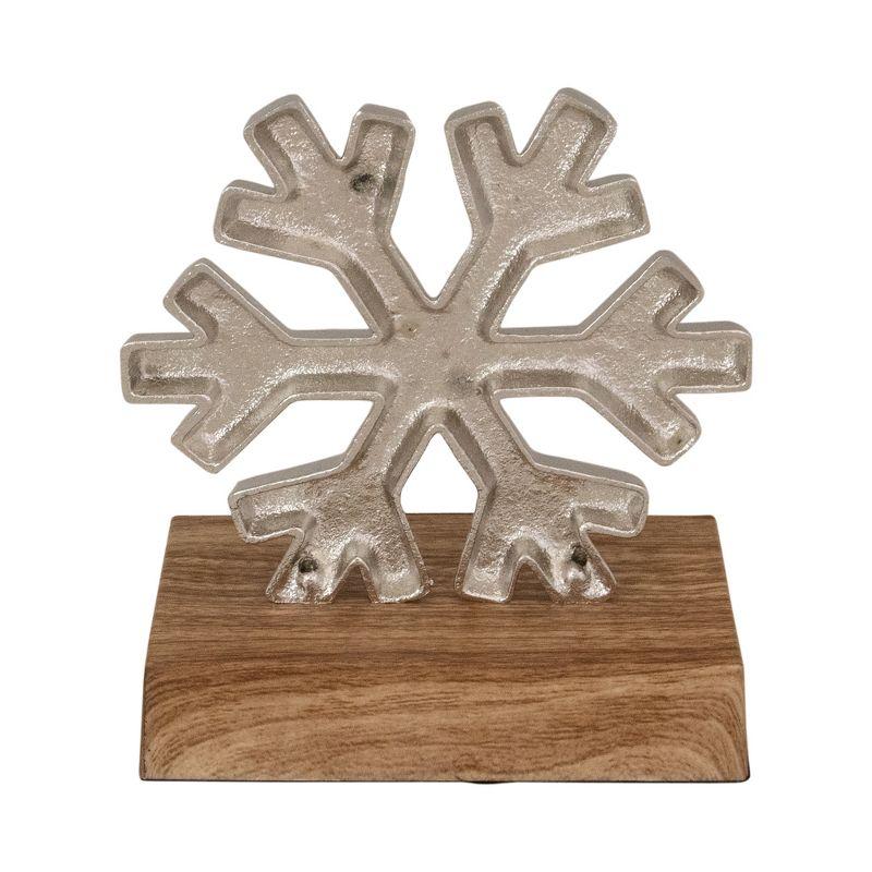 Northlight 6" Silver Snowflake on Wood Look Base Christmas Stocking Holder