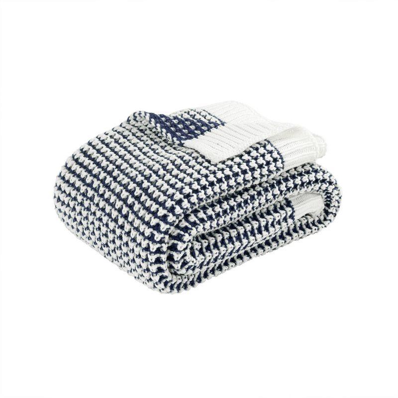 Nostalgic Navy Knitted 60"x50" Throw Blanket with Sleeved Edge