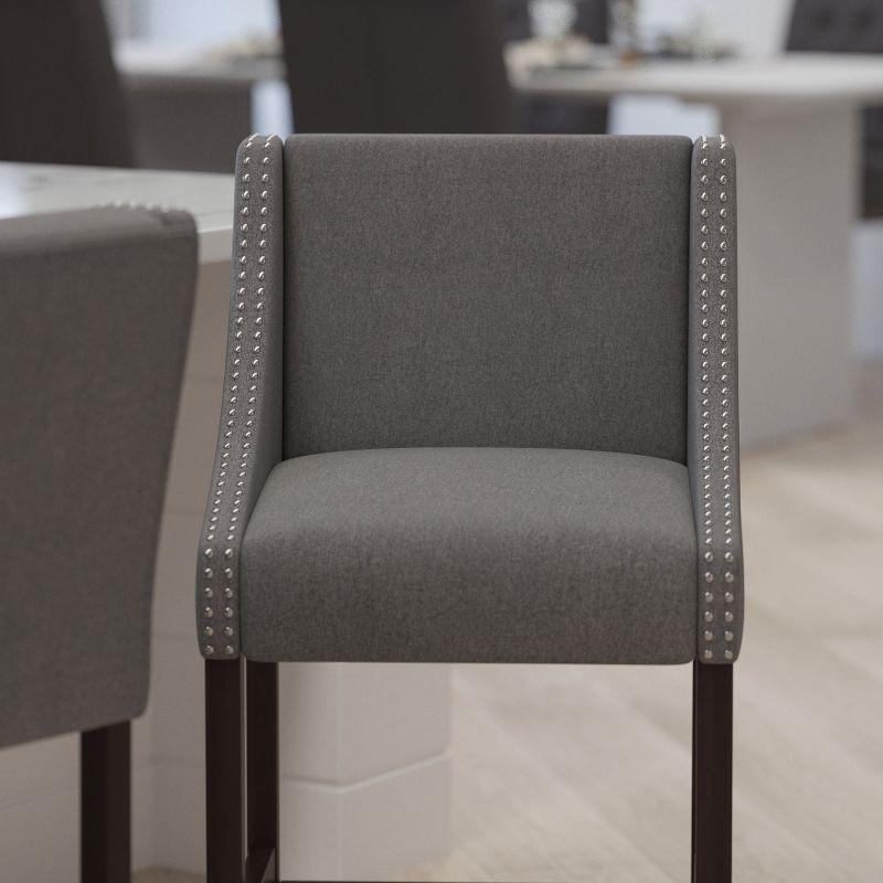 Merrick Lane Taylorsville 24 Inch Walnut Counter Height Stool with Nailhead Trim in Dark Gray Fabric
