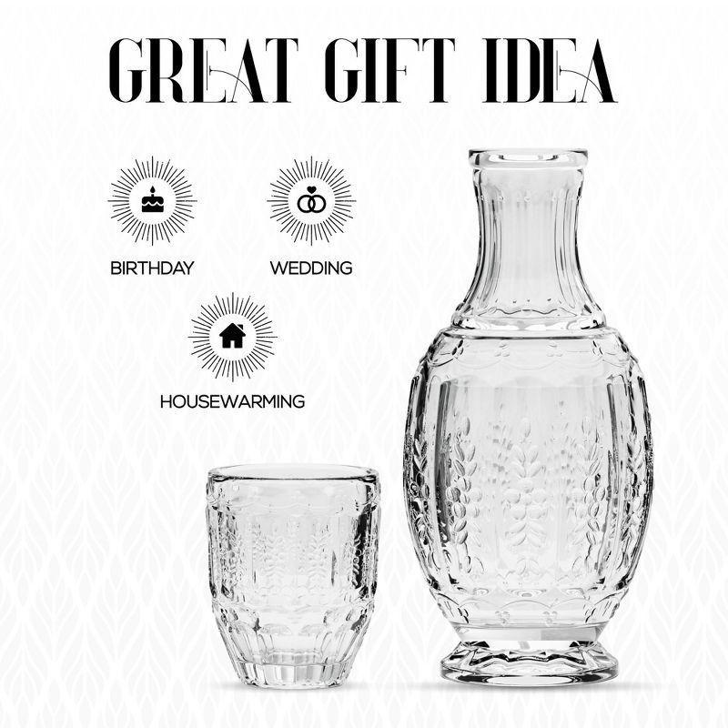 Elle Décor Vintage Night Bedside 33 oz. Water Carafe With Tumbler, 2-Piece Set,Clear