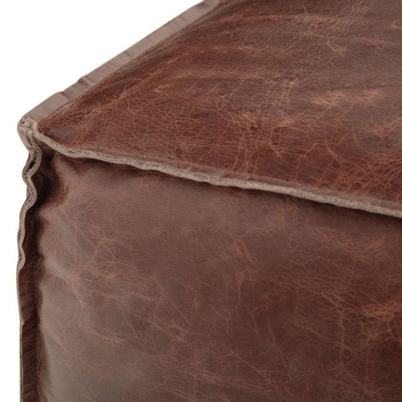 Erving Square Pouf Brown - WyndenHall: Genuine Buffalo Leather, Mid-Century Modern, No Assembly Required