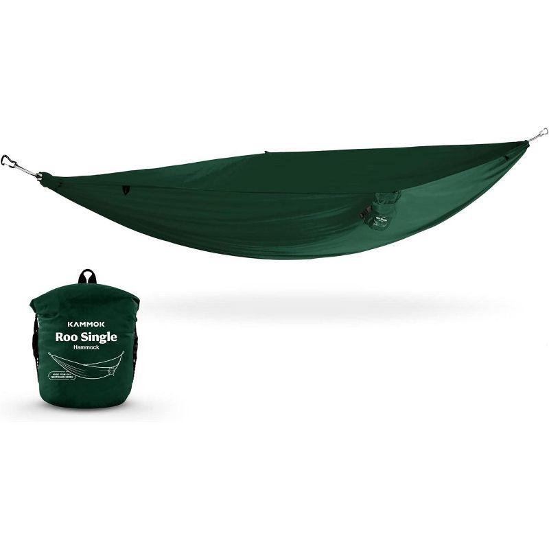 Pine Green Ripstop Nylon Single Camping Hammock with Gear Loops