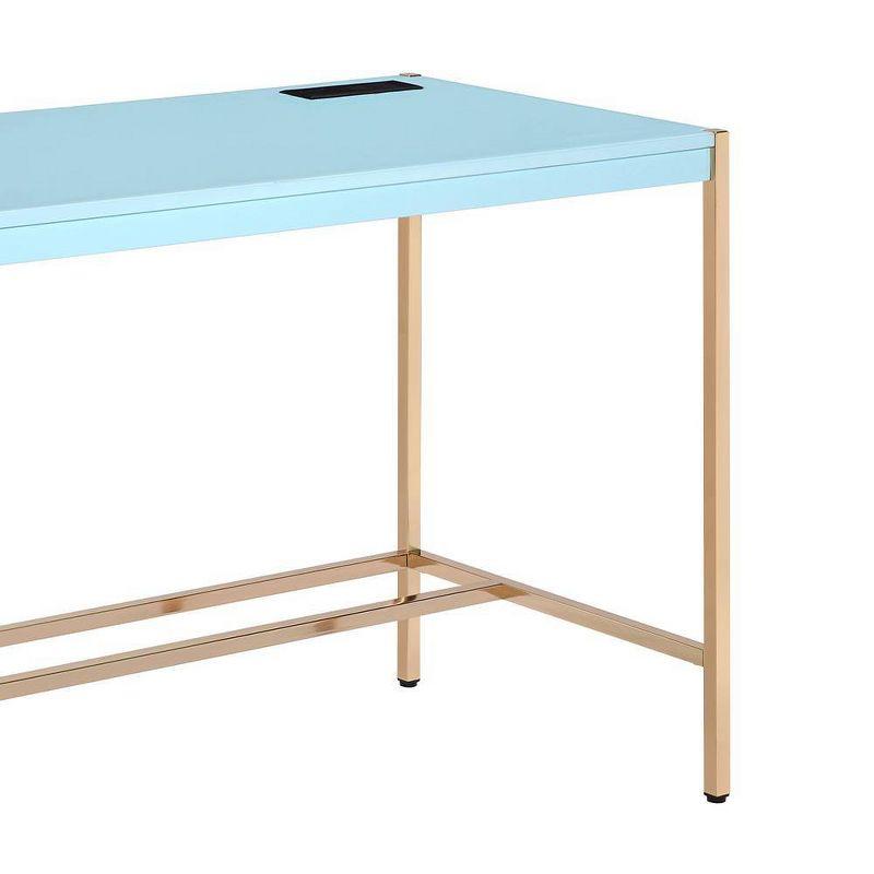 42" Midriaks Writing Desk Baby Blue/Gold Finish - Acme Furniture: Chic Office Furniture with USB Ports