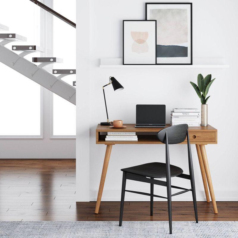 Nathan James Parker Mid-Century Desk with Drawer Acacia Light Brown: MDF Top, Solid Wood Legs, Home Office Furniture