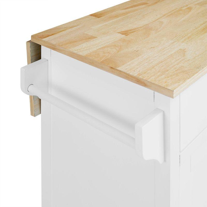 White and Natural Wood Drop Leaf Kitchen Island Cart