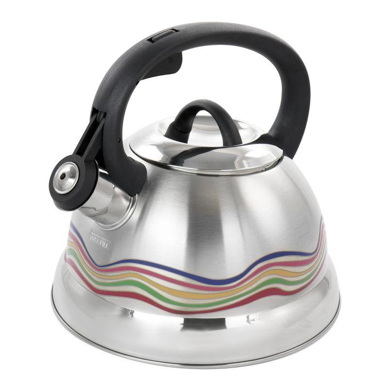 Cagliari 1.75 Quart Stainless Steel Whistling Tea Kettle with Color Changing Stripes