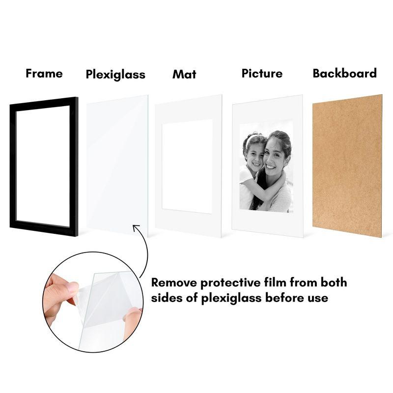 Americanflat 5 Pack of 8x12 Frames with 6x8 Mat - Plexiglass Cover - Black