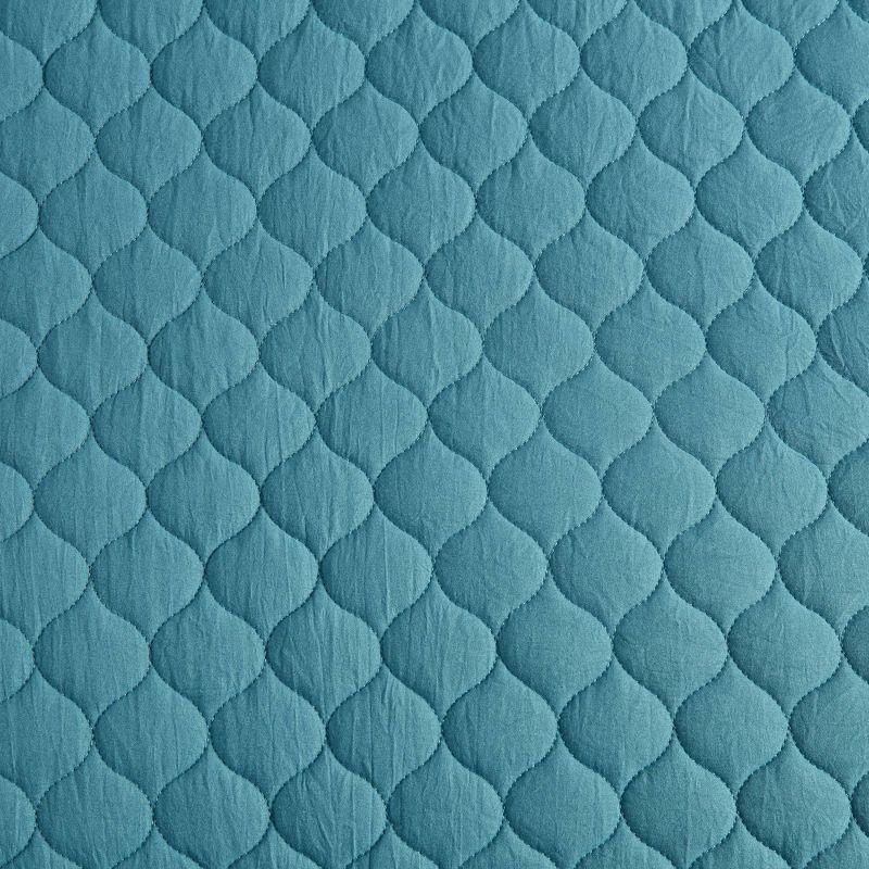 Teal King Reversible Microfiber Quilt Set with Scallop Edges