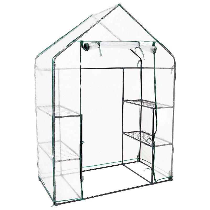 Sunnydaze Outdoor Portable Tiered Growing Rack Deluxe Walk-In Greenhouse with Roll-Up Door - 4 Shelves - Clear - 54" x 28" x 77"
