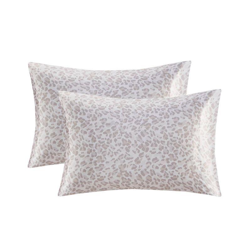 King Satin Luxury 2pc Pillowcase Set Taupe Leopard
