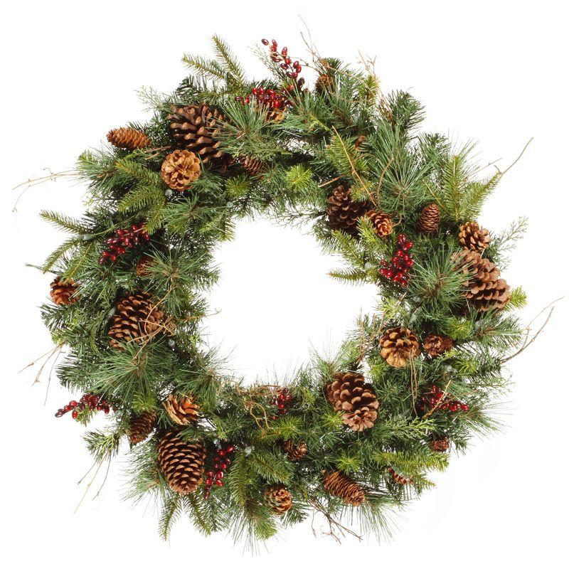 30" Green and Red Artificial Pine Cone Christmas Wreath