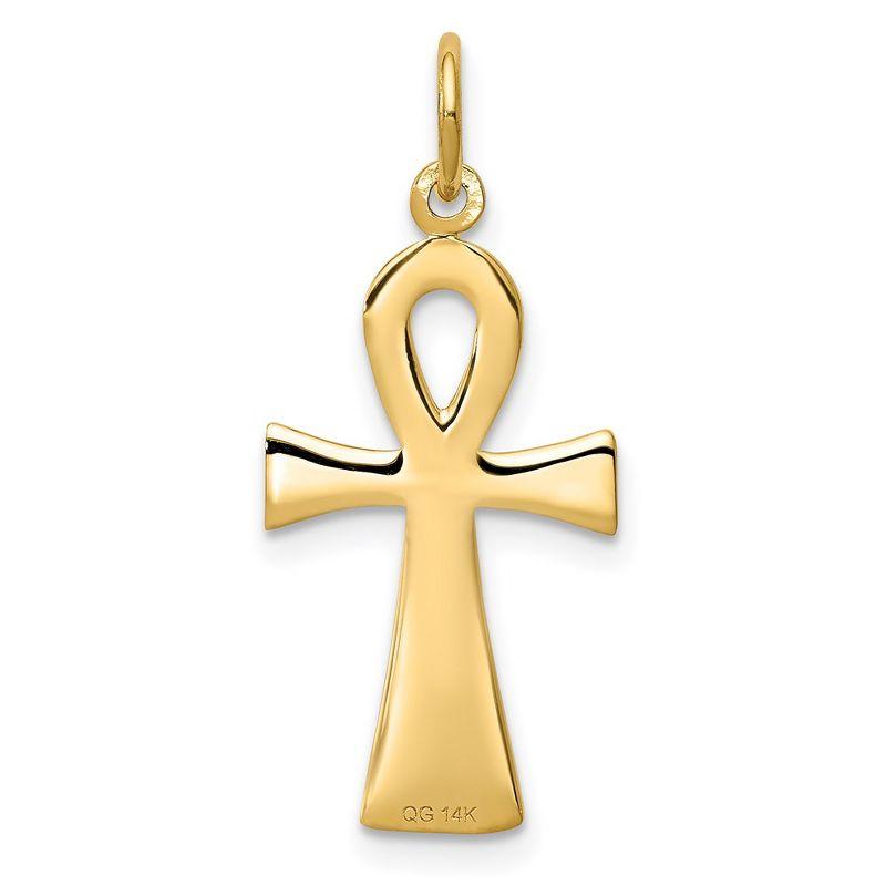 Black Bow Jewelry 14k Yellow Gold Textured Ankh Cross Pendant, 12 x 28mm
