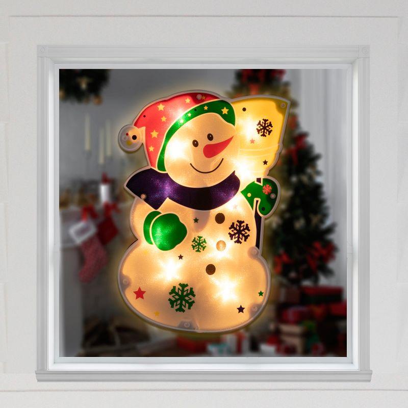 12.5" Lighted White Snowman Christmas Window Silhouette Decor