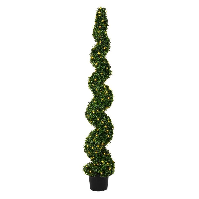 Elegant White LED Boxwood Spiral Topiary in Pot, 6' Outdoor Use