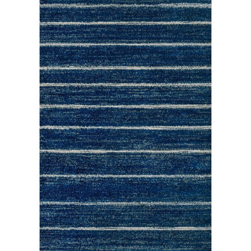 Navy and Cream Rectangular Striped Synthetic Area Rug 3' x 5'