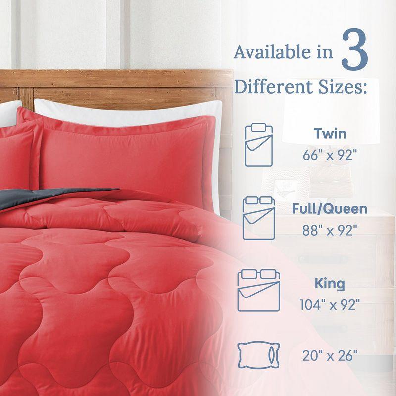 Peace Nest Lightweight Reversible Microfiber Down Alternative Comforter Set, Red/Gray, Twin